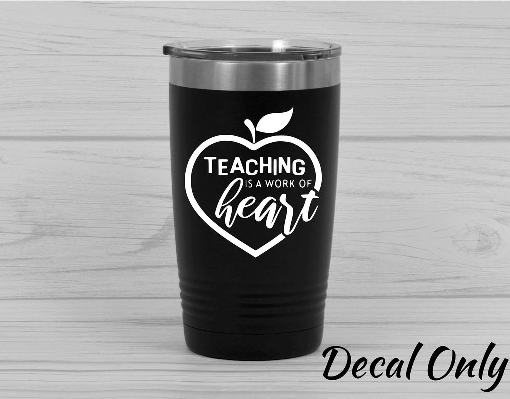 Teaching is a Work of Heart, Heart Shaped Apple Vinyl Decal Sticker - FineLineFX