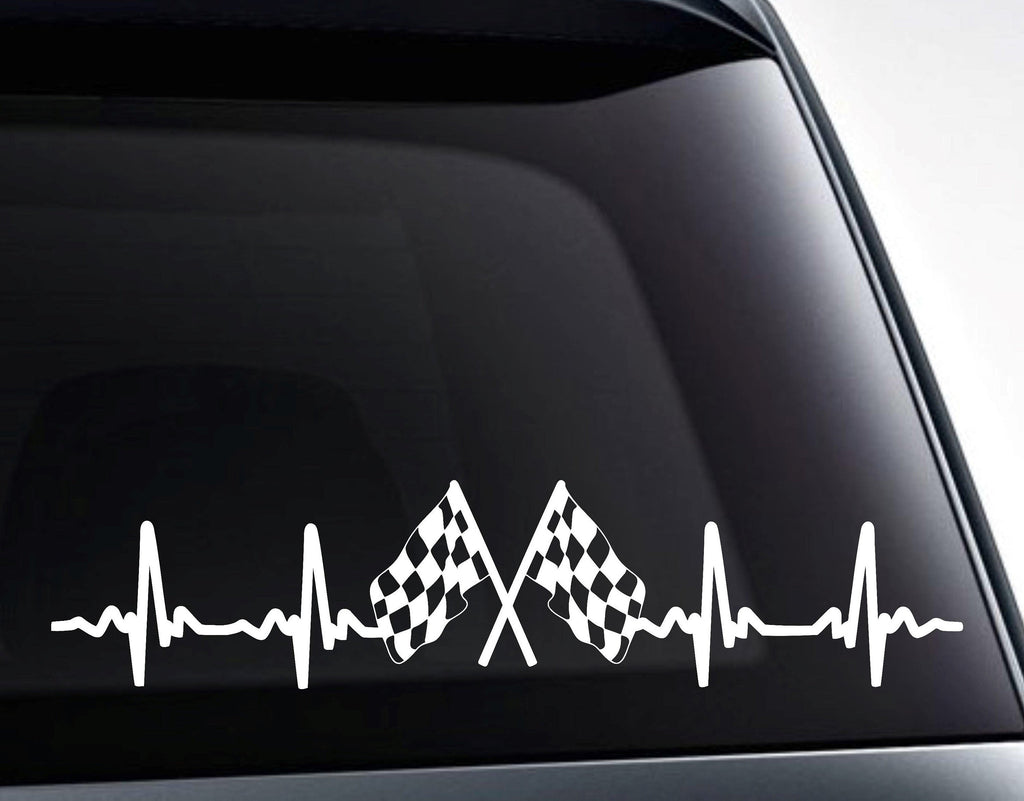 Checkered Racing Flags EKG Heartbeat Vinyl Decal Sticker - FineLineFX