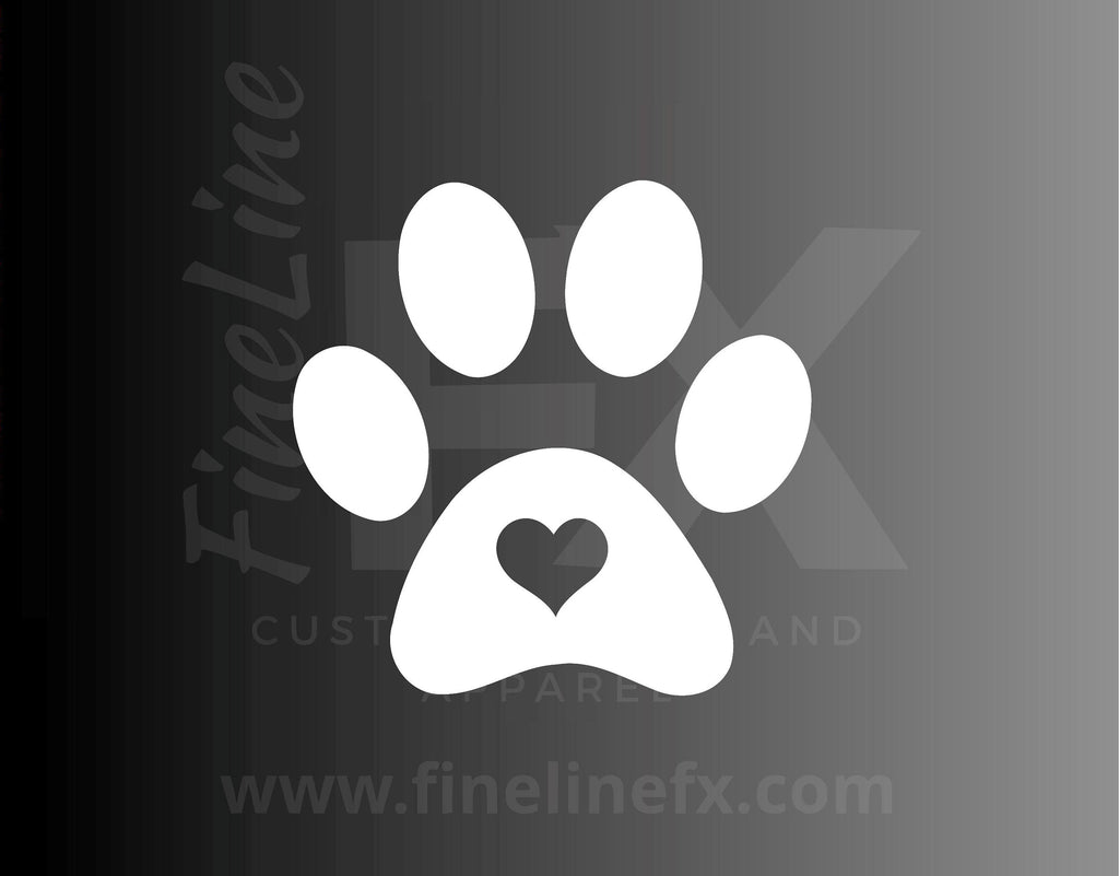 Dog Puppy Paw Print with Heart Vinyl Decal Sticker - FineLineFX