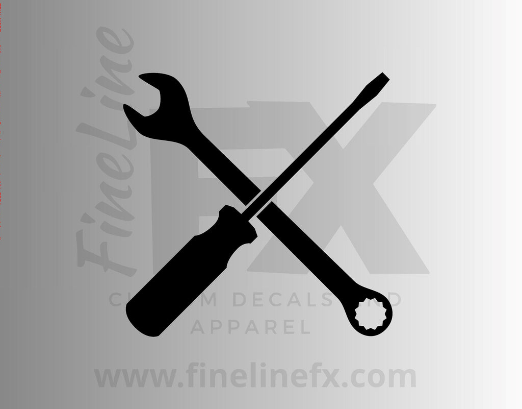 Crossed Wrench and Screwdriver Tools Vinyl Decal Sticker - FineLineFX