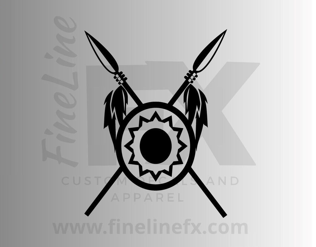 Native Indian Tribe Shield and Spears Vinyl Decal Sticker - FineLineFX