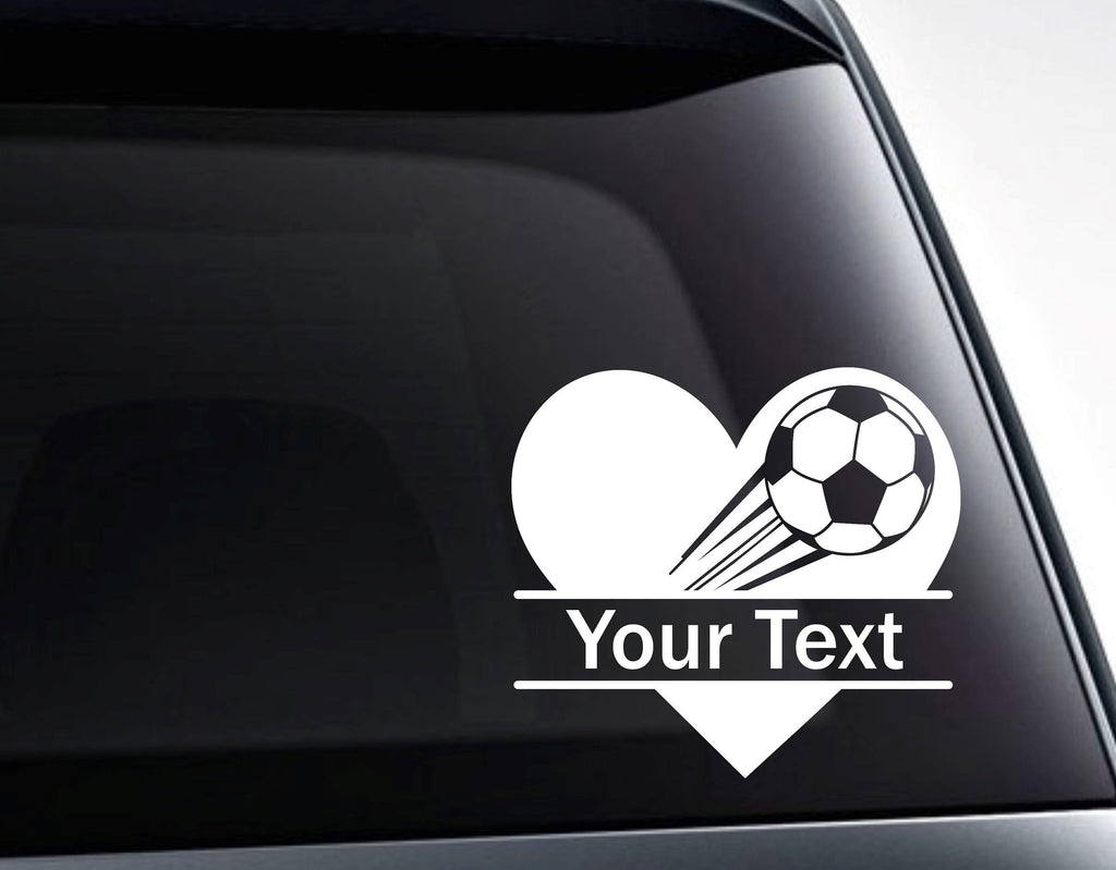Soccer Ball Heart Split Monogram Custom Text Vinyl Decal Sticker - FineLineFX