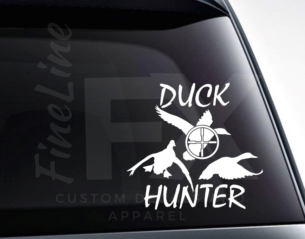 Duck Hunter Ducks And Rifle Scope Vinyl Decal Sticker - FineLineFX