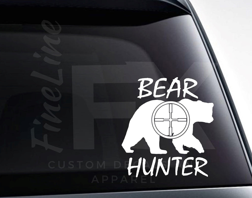 Bear Hunter Bear and Rifle Scope Vinyl Decal Sticker - FineLineFX