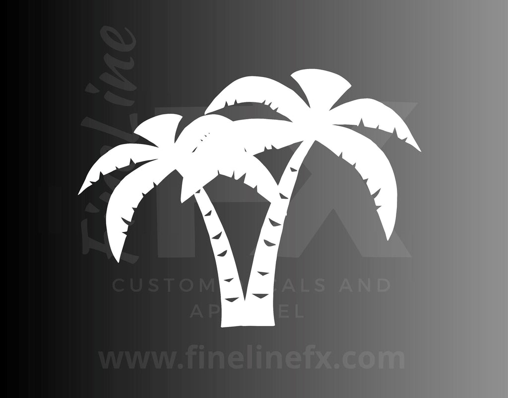 Two Palm Trees Tropical Beach Vinyl Decal Sticker - FineLineFX