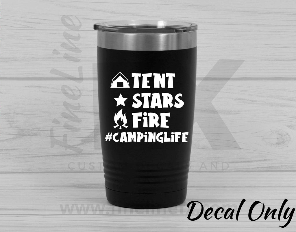 Tent Stars Fire - Camping Life Vinyl Decal Sticker - FineLineFX