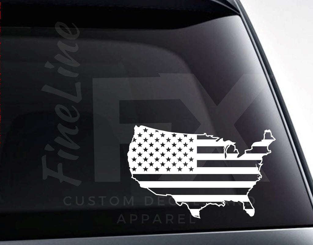 USA United States Shaped American Flag Die Cut Vinyl Decal Sticker - FineLineFX