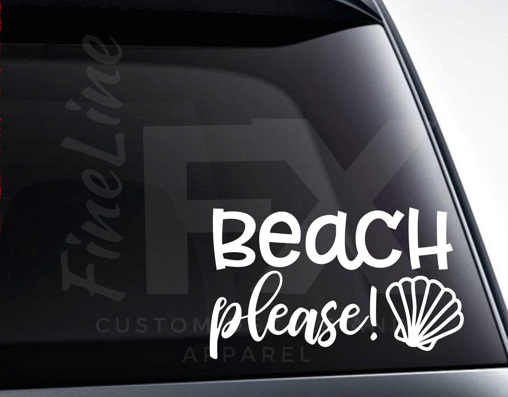 Beach Please Seashell Vinyl Decal Sticker - FineLineFX