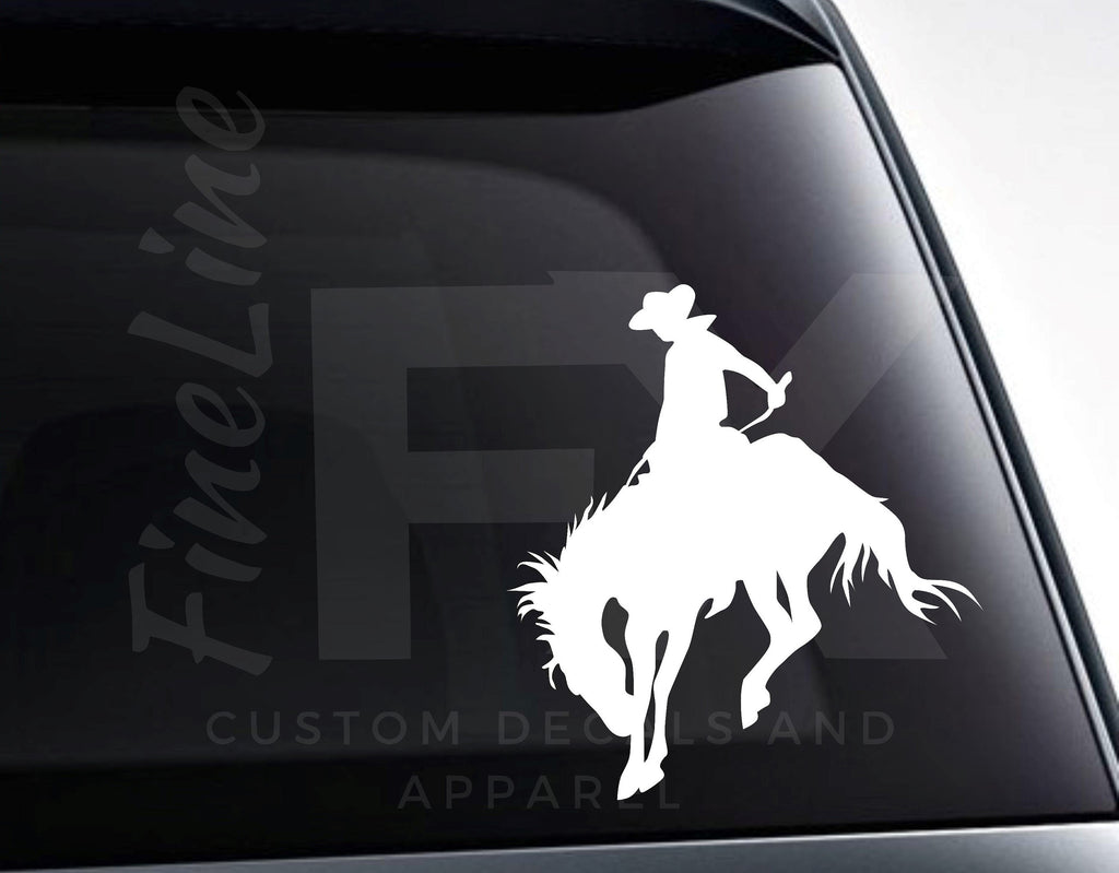 Rodeo Cowboy Riding Bronco Vinyl Decal Sticker - FineLineFX