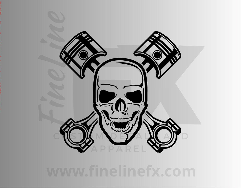 Mechanic Skull Crossed Engine Pistons Vinyl Decal Sticker - FineLineFX