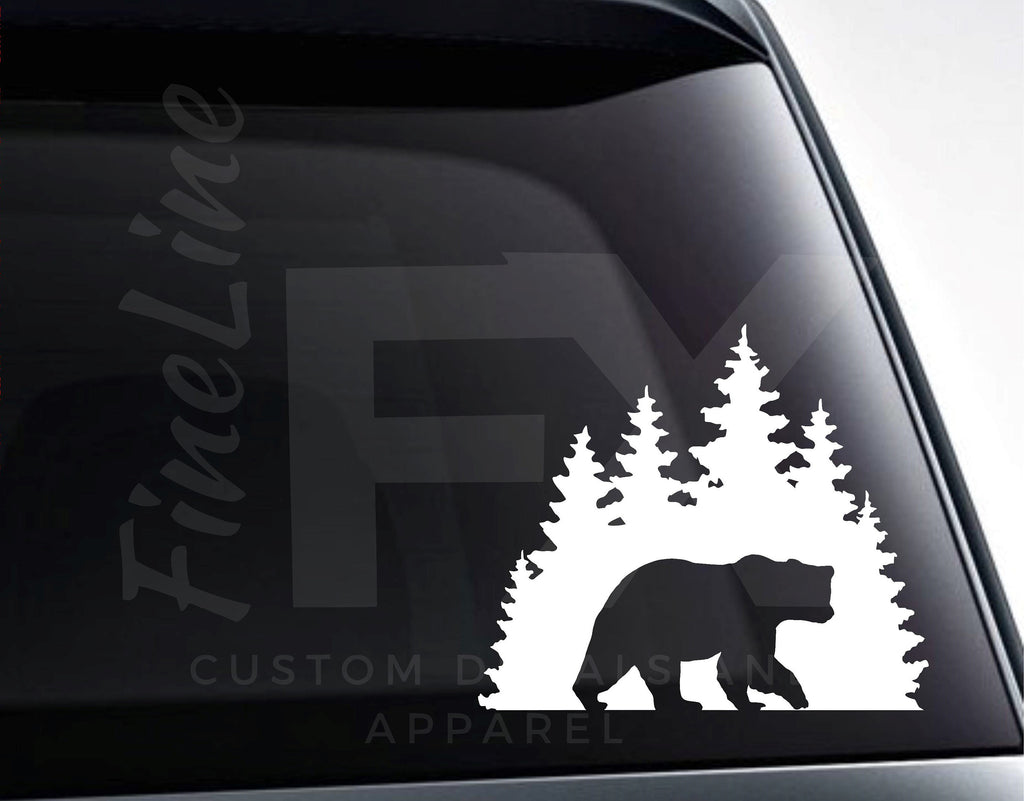 Bear In The Forest Vinyl Decal Sticker - FineLineFX