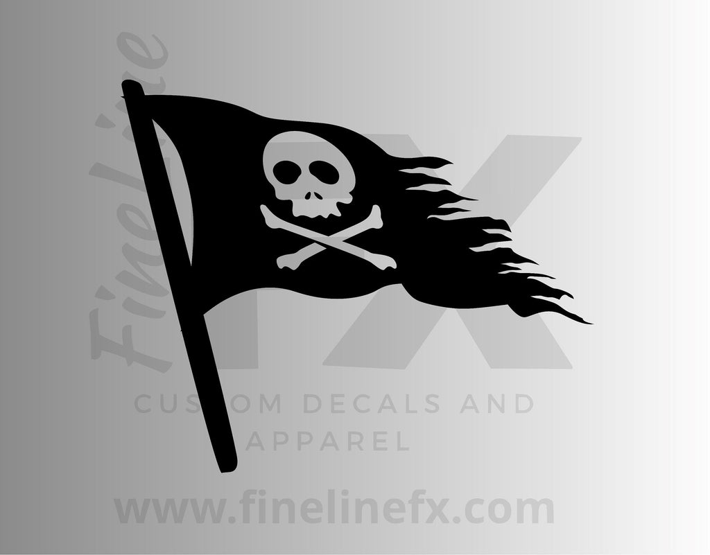 Distressed Pirate Flag Skull and Crossbones Vinyl Decal Sticker - FineLineFX