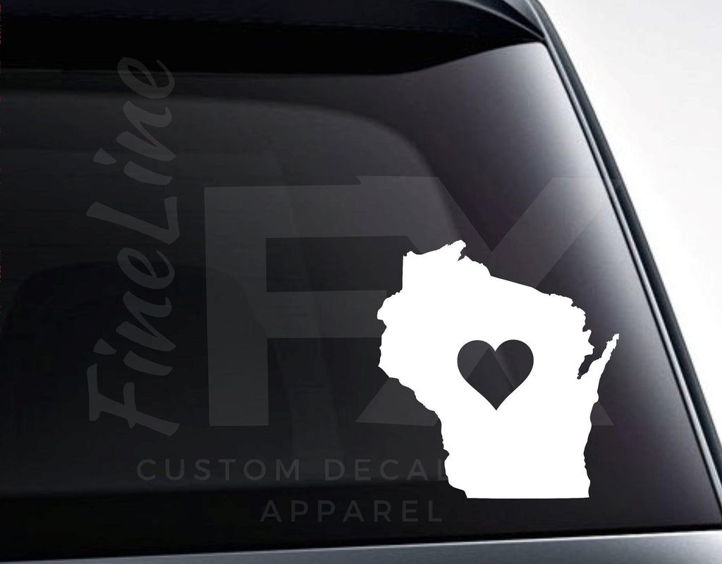 Wisconsin With A Heart Vinyl Decal Sticker / Love Wisconsin - FineLineFX