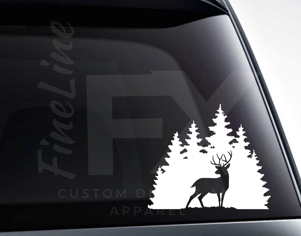 Buck Deer In Woods Die Cut Vinyl Decal Sticker - FineLineFX