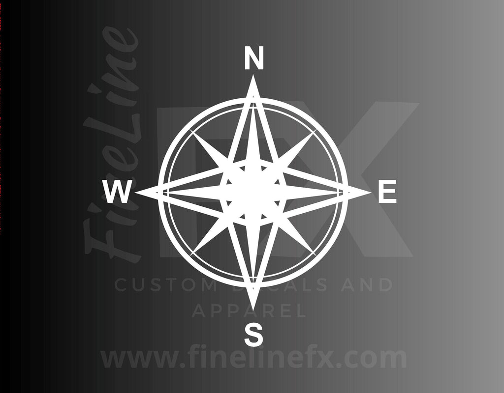 Compass Decal, Compass Rose Directions Vinyl Decal Sticker - FineLineFX