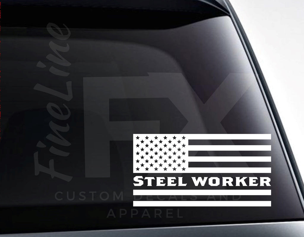 Steel Worker American Flag Vinyl Decal Sticker - FineLineFX