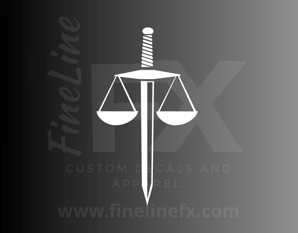 Sword Law Scales of Justice Vinyl Decal Sticker - FineLineFX