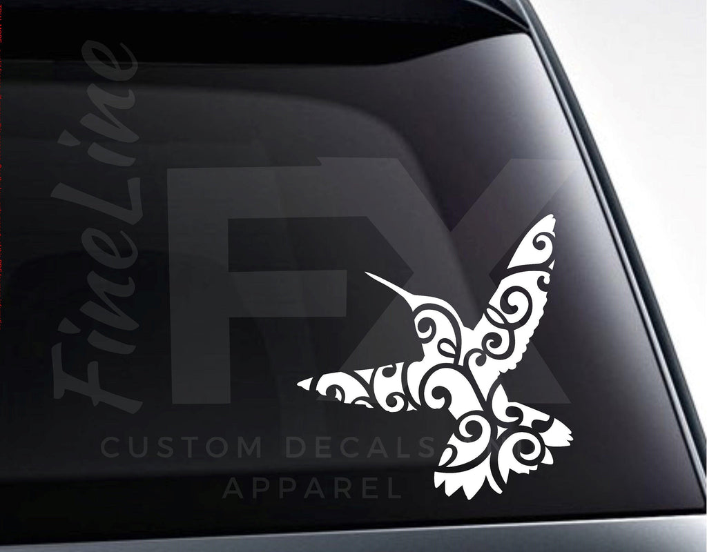 Hummingbird With Fancy Flourish Pattern Vinyl Decal Sticker - FineLineFX