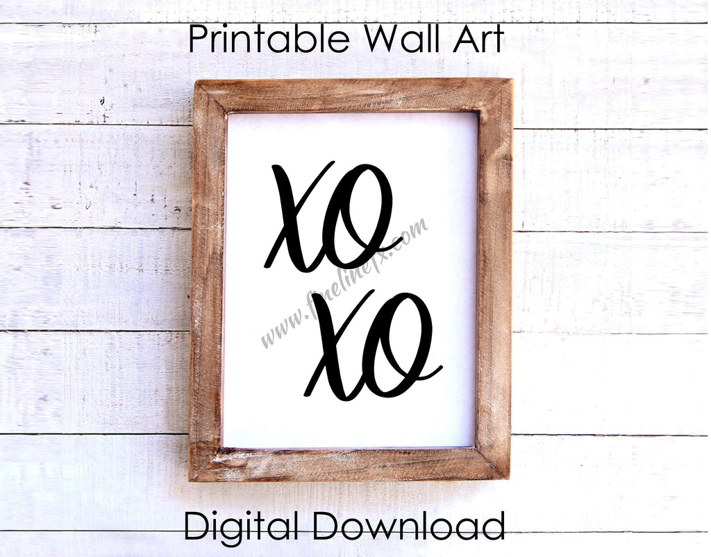 XOXO Hugs And Kisses Script Font 8 x 10 Printable Wall Art Download - FineLineFX