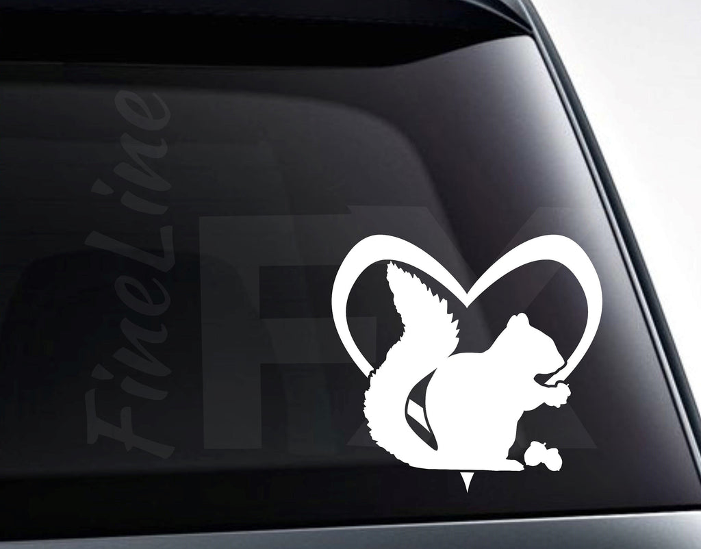 Cute Squirrel Silhouette In a Heart, Love Squirrels Vinyl Decal Sticker / Decal For Cars, Laptops, Tumblers And More