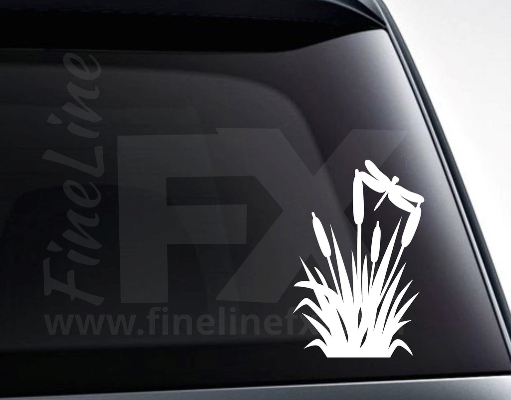 Dragonfly Cattails Marsh Vinyl Decal Sticker / Decal For Cars, Laptops, Tumblers And More
