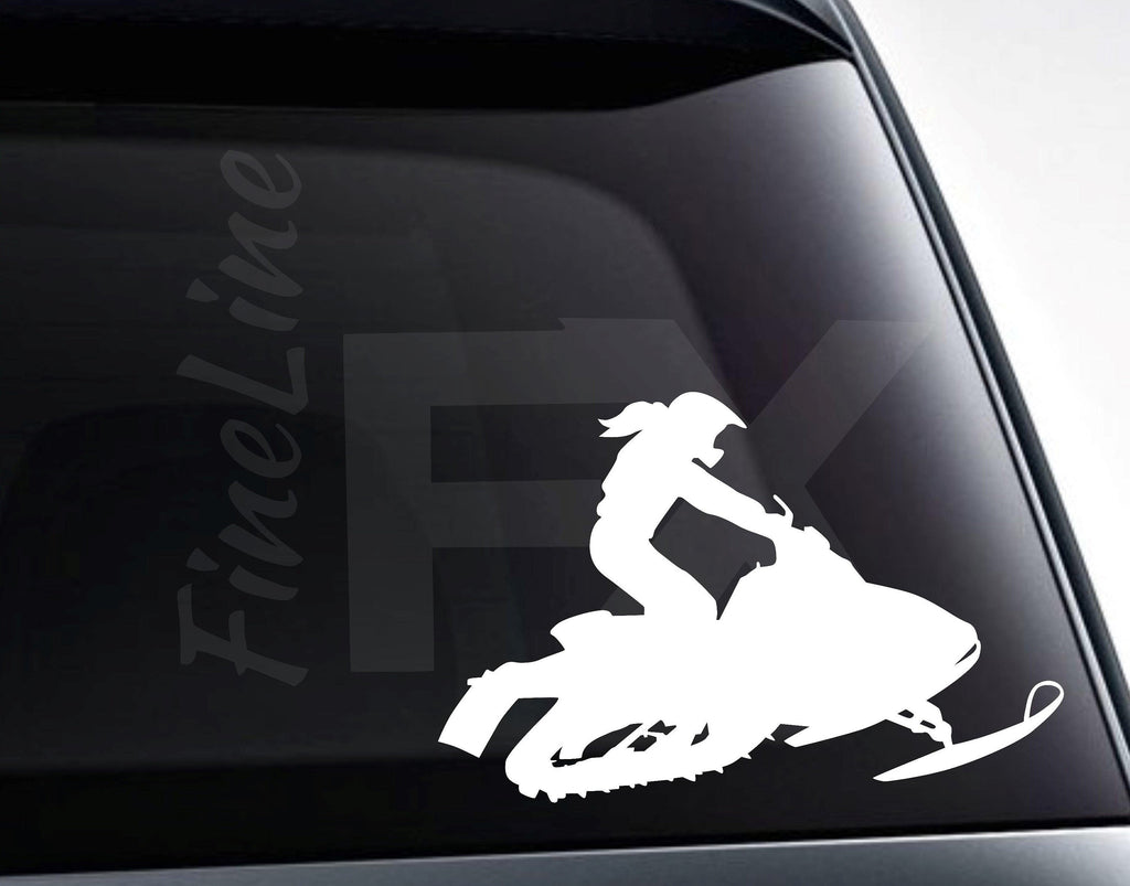 Girl Snowmobiling Snowmobile Winter Sports Silhouette Vinyl Decal Sticker / Decal For Cars, Laptops, Tumblers And More