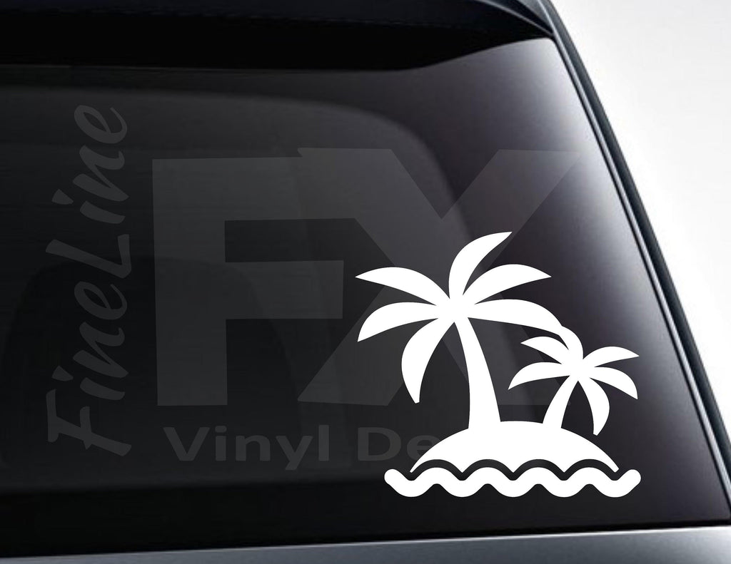 Palm Trees And Waves Tropical Island Vinyl Decal Sticker / Car Decal, Car Sticker Multiple Sizes And Colors