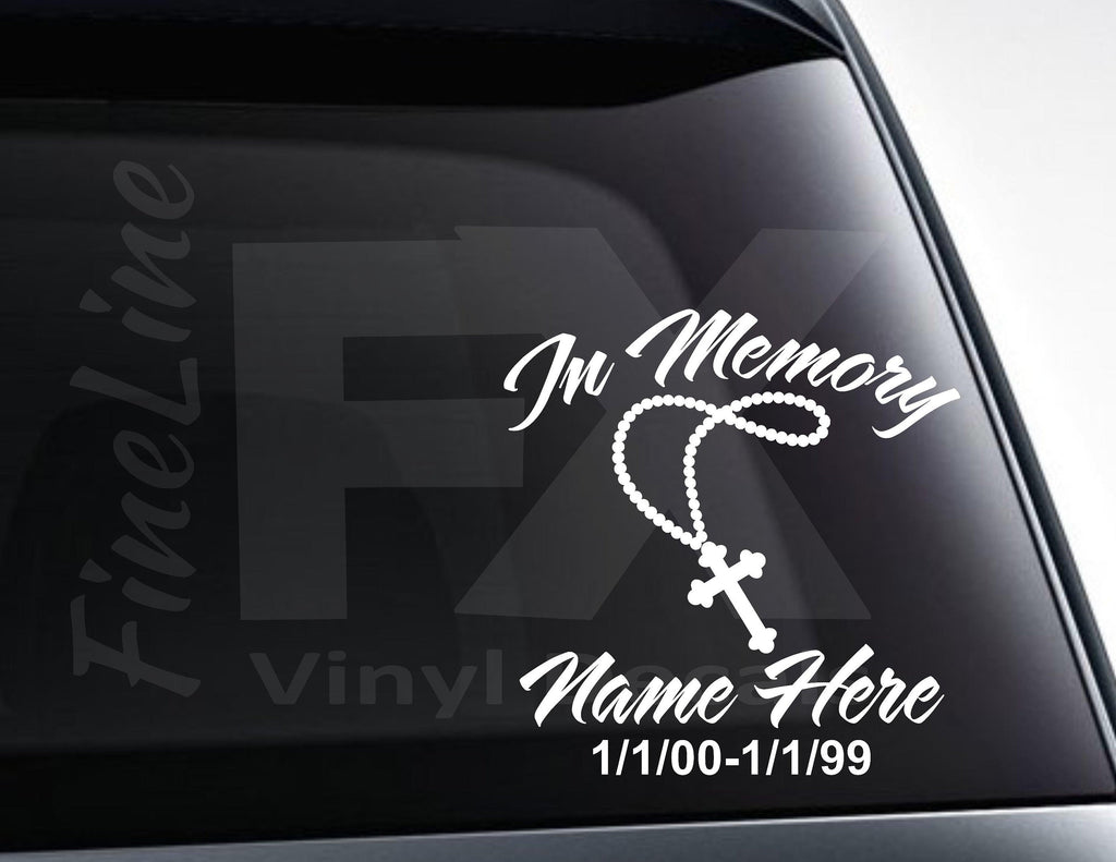Personalized In Memory of Catholic Rosary Beads Vinyl Decal Sticker 