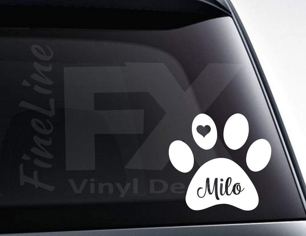 Personalized Pet Name Dog Paw Vinyl Decal Sticker 