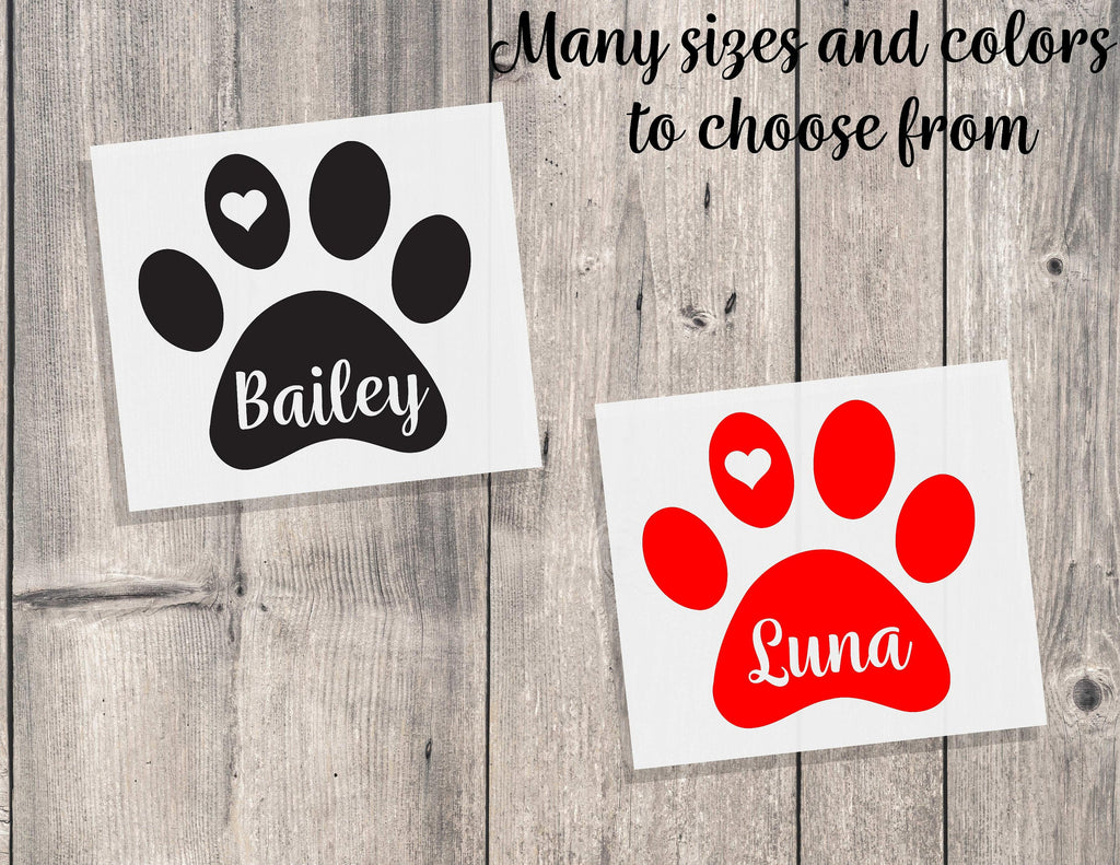 Personalized Pet Name Dog Paw Vinyl Decal Sticker 