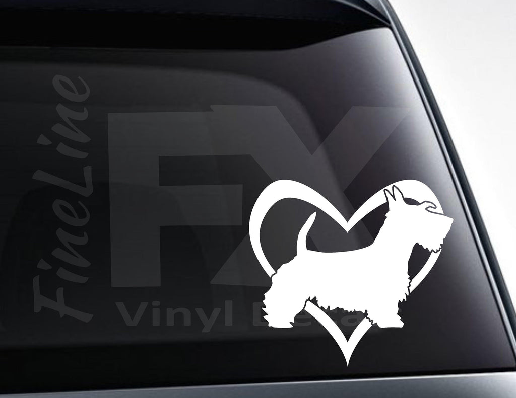 Scottish Terrier Dog Love Heart Vinyl Decal Sticker / Car Decal, Car Sticker, Laptop, Tumbler Decal