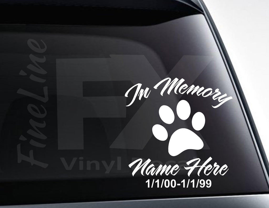 Personalized Dog Paw Memorial Vinyl Decal Sticker 