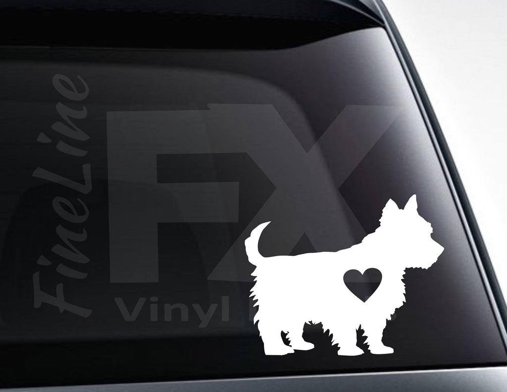 Yorkie Dog Silhouette With Heart Vinyl Decal Sticker 
