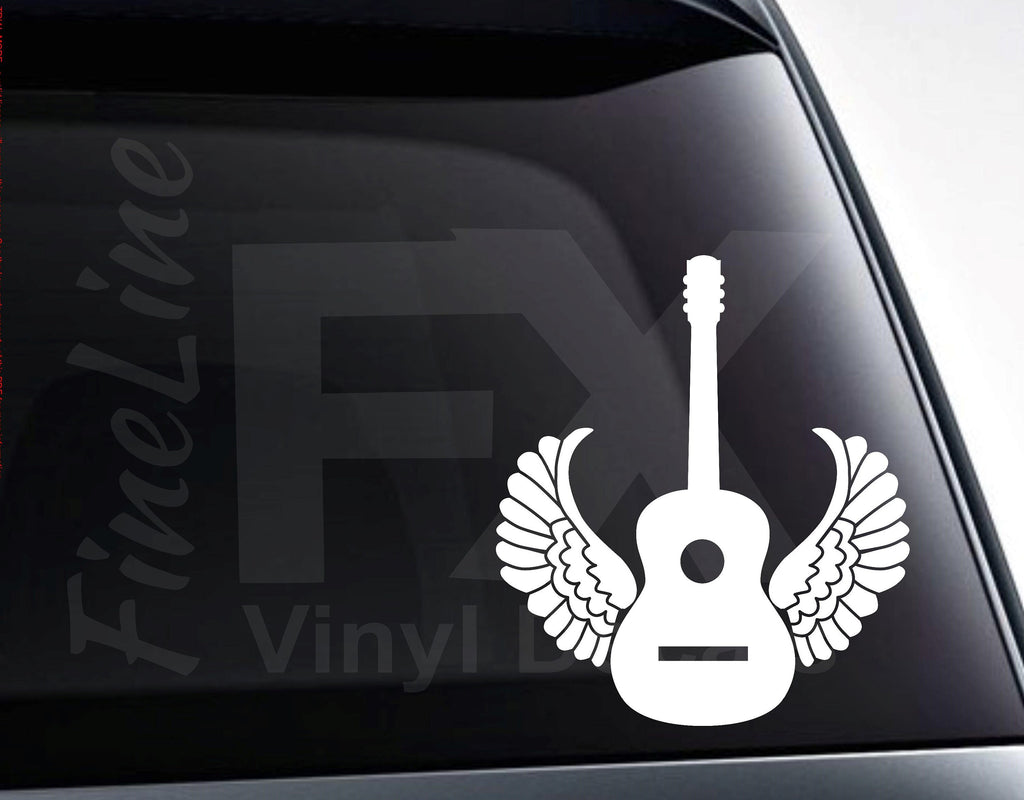 Acoustic Guitar with Angel Wings Vinyl Decal Sticker 