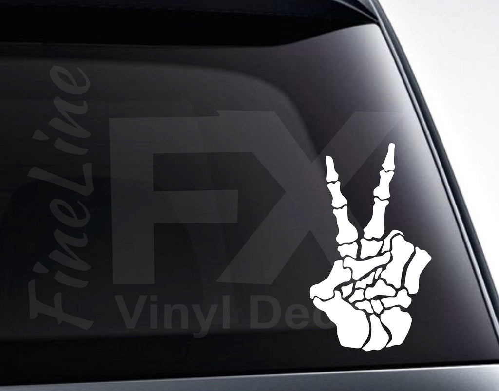 Skeleton Hand Peace Sign Vinyl Decal Sticker 