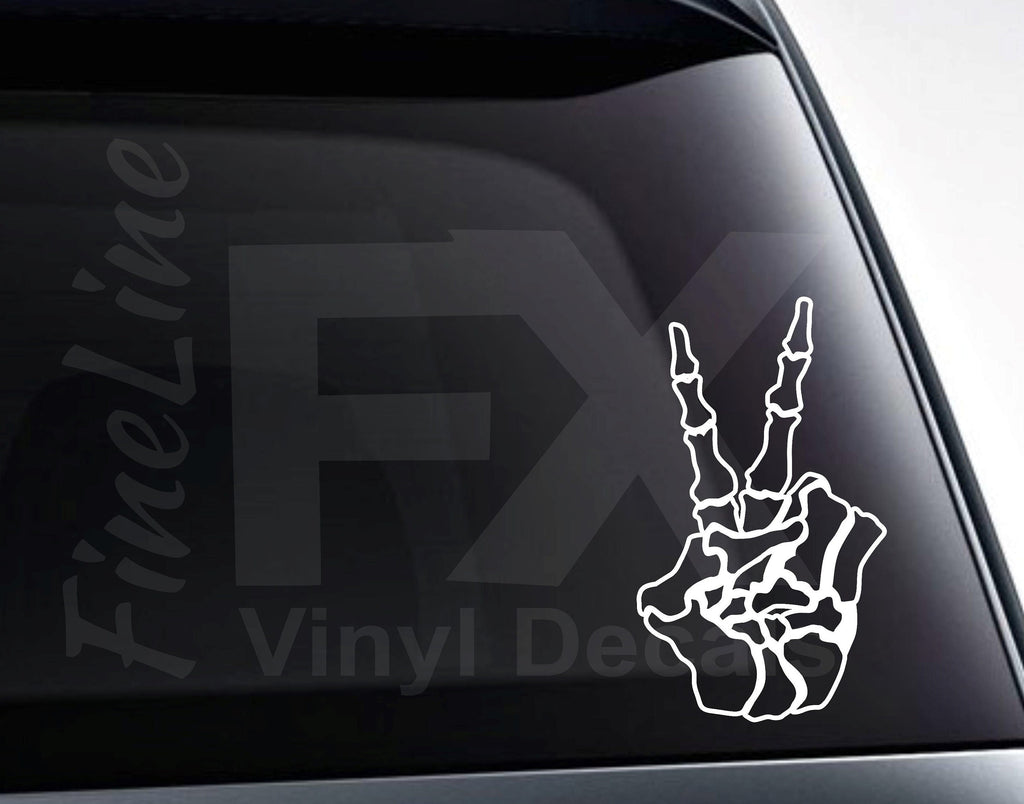 Skeleton Fingers Peace Sign Vinyl Decal Sticker 