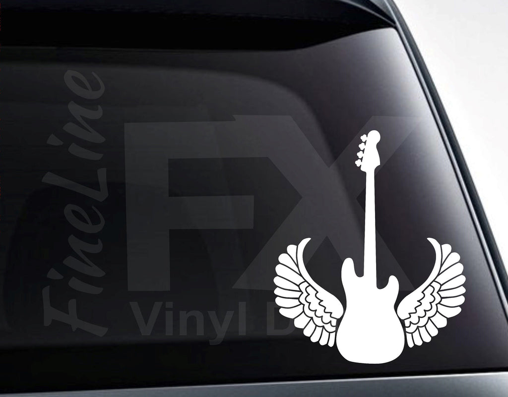 Bass Guitar with Angel Wings Vinyl Decal Sticker 