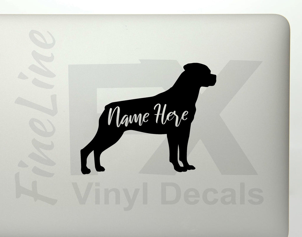 Personalized Rottweiler Silhouette Dog Name Vinyl Decal Sticker 
