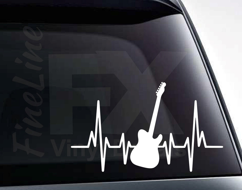 Electric Guitar Heartbeat EKG Vinyl Decal Sticker 