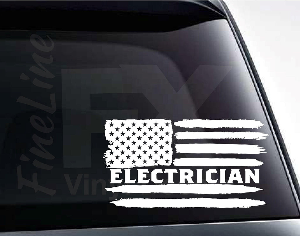 Electrician Distressed American Flag Vinyl Decal Sticker 