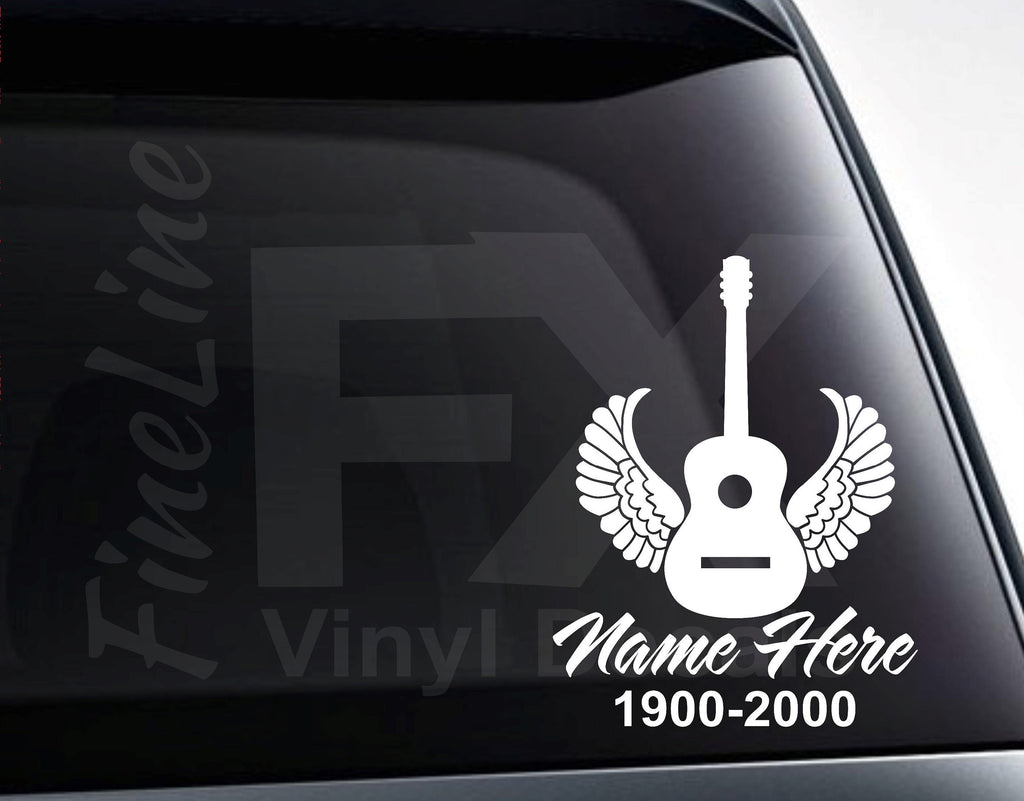 Acoustic Guitar Angel Wings Personalized Memorial Vinyl Decal Sticker