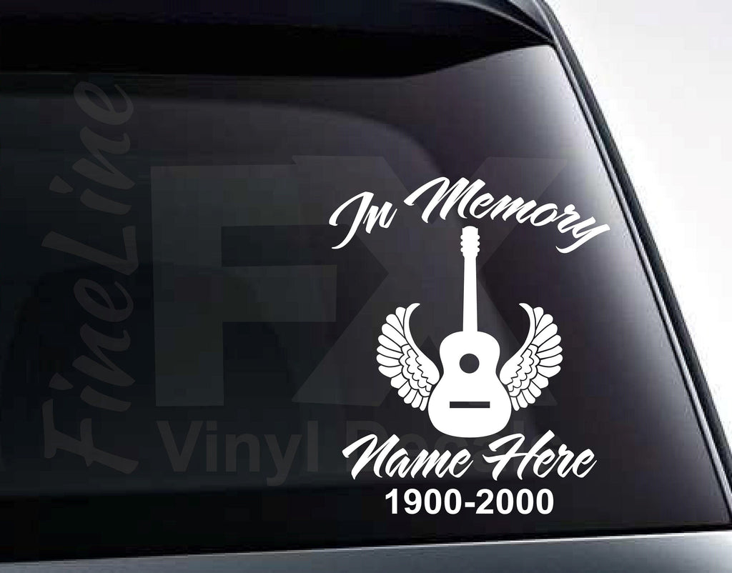 In Memory Acoustic Guitar Angel Wings Vinyl Decal Sticker 