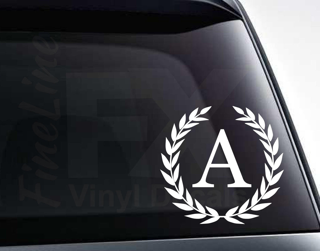 Laurel Wreath Letter Monogram Vinyl Decal Sticker / Any Letter Name Initial Decal For Cars, Laptops, Tumblers And More