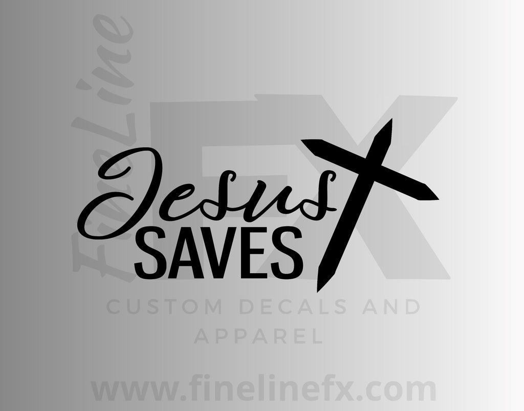 Jesus Saves Christian Cross Vinyl Decal Sticker - FineLineFX