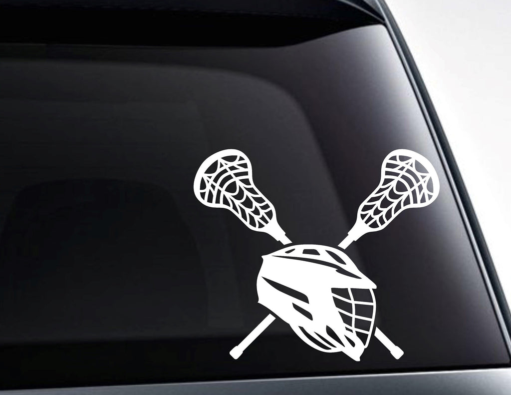 Lacrosse Sticks And Helmet Vinyl Decal Sticker - FineLineFX