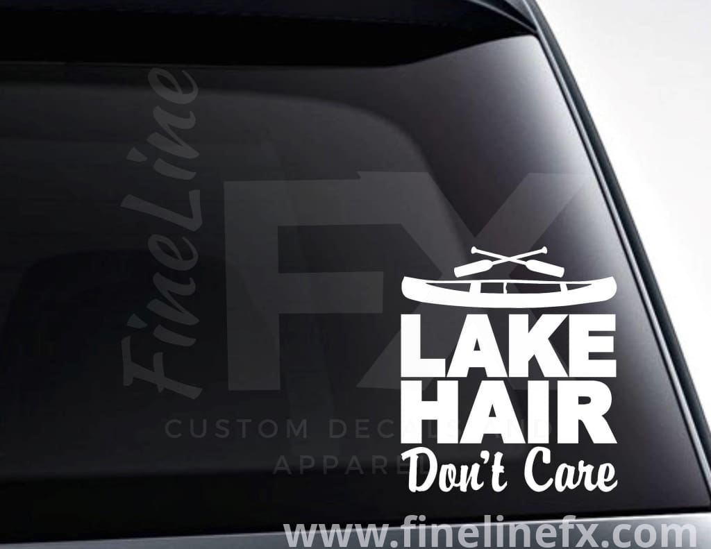 Lake Hair Don't Care Canoe And Oars Vinyl Decal Sticker - FineLineFX