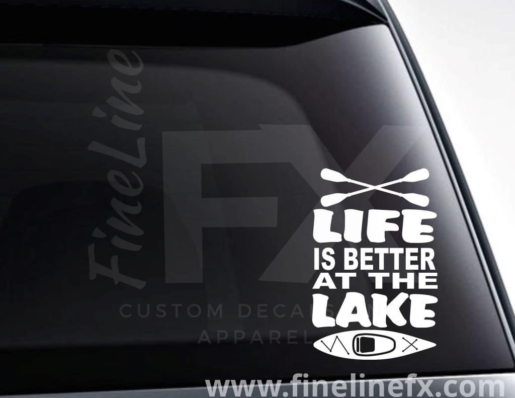 Life Is Better At The Lake, Kayak And Paddles Vinyl Decal Sticker - FineLineFX