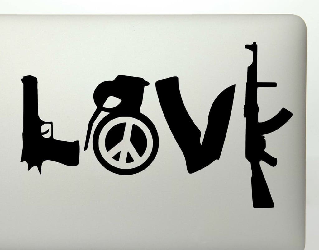 Love Guns Knife And Hand Grenade Peace Sign Vinyl Decal Sticker - FineLineFX