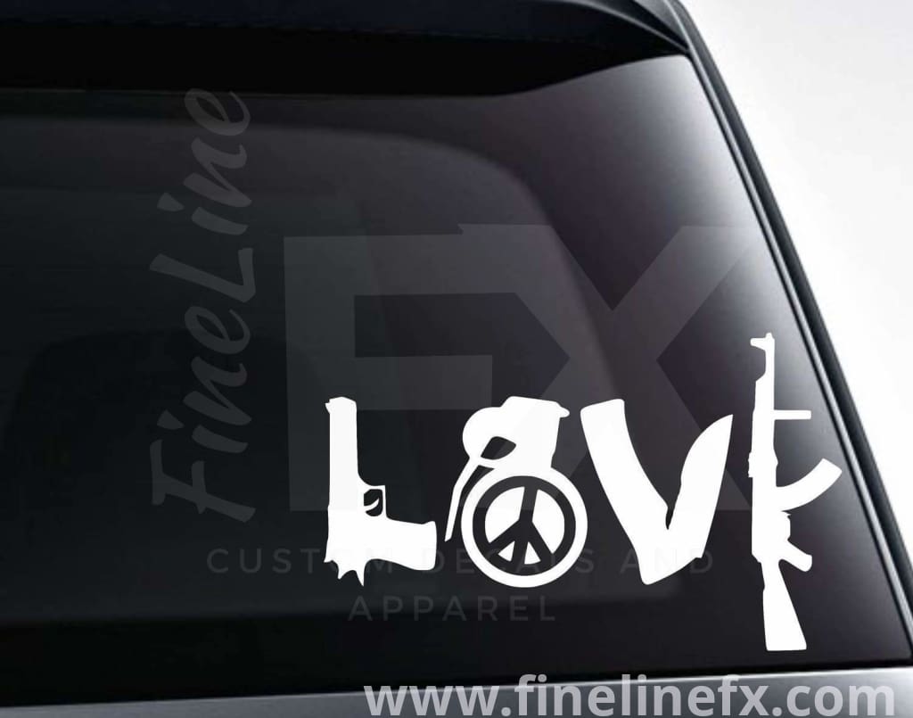 Love Guns Knife And Hand Grenade Peace Sign Vinyl Decal Sticker - FineLineFX