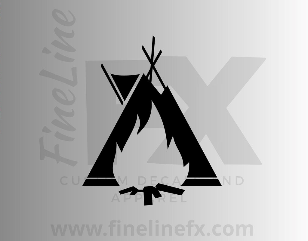 Native American Indian Teepee And Campfire Vinyl Decal Sticker - FineLineFX